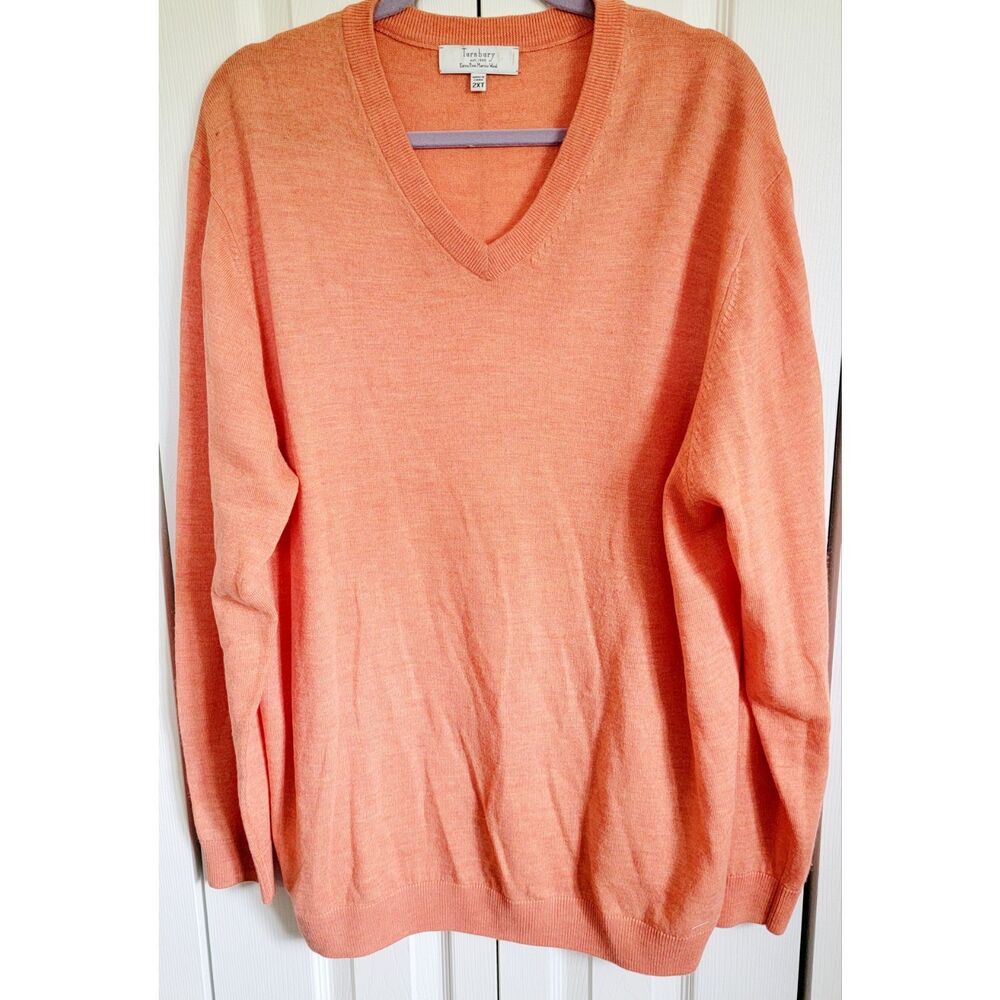Turnbury 2XT Sweater Men's V‎ Neck 100% Extra Fine Merino Wool Peach X Fine Wool